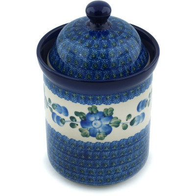 Polish Pottery Cookie Jar 8&quot; Blue Poppies