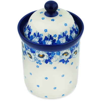 Polish Pottery Cookie Jar 8&quot; Blue Spring