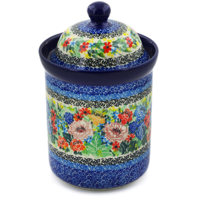 Polish Pottery Cookie Jar 8&quot; Carnation Valley UNIKAT