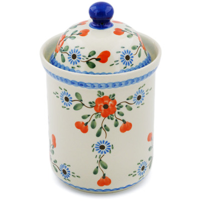 Polish Pottery Cookie Jar 8&quot; Cherry Blossoms
