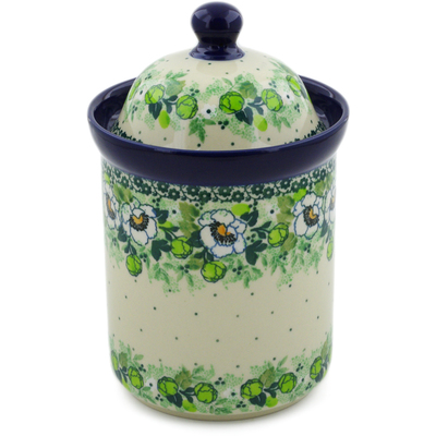 Polish Pottery Cookie Jar 8&quot; Daisies Wreath UNIKAT