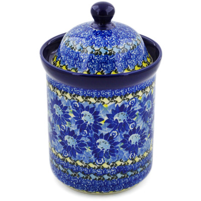 Polish Pottery Cookie Jar 8&quot; Deep Blue UNIKAT