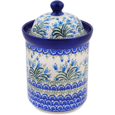 Polish Pottery Cookie Jar 8&quot; Feathery Bluebells