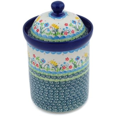 Polish Pottery Cookie Jar 8&quot; Free Flock UNIKAT