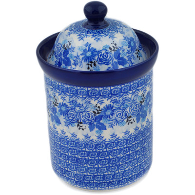 Polish Pottery Cookie Jar 8&quot; Frosted Bouquet UNIKAT