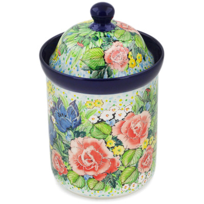 Polish Pottery Cookie Jar 8&quot; Grandma&#039;s Bouquet UNIKAT