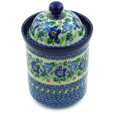 Polish Pottery Cookie Jar 8&quot; Morning Glory Wreath UNIKAT