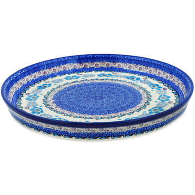 Polish Pottery Cookie Platter 10&quot; Blooming Blues