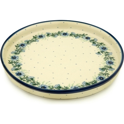 Polish Pottery Cookie Platter 10&quot; Blue Bell Wreath