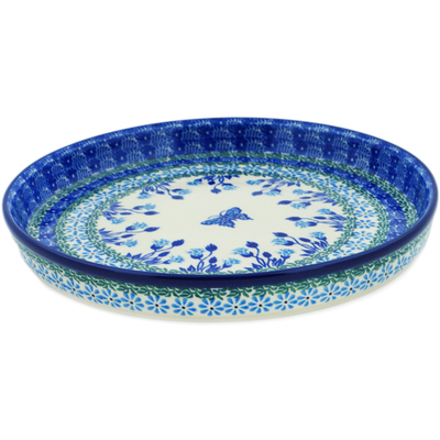 Polish Pottery Cookie Platter 10&quot; Blue Butterfly