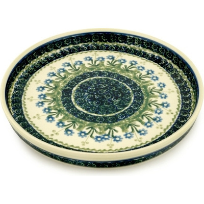 Polish Pottery Cookie Platter 10&quot; Blue Daisy Circle