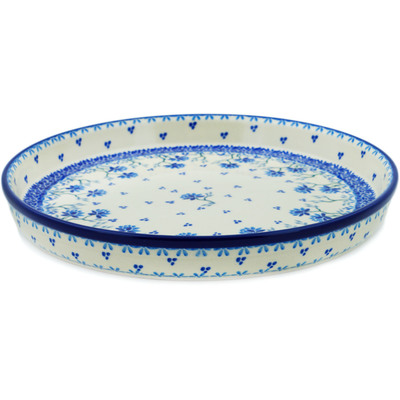 Polish Pottery Cookie Platter 10&quot; Blue Grapevine