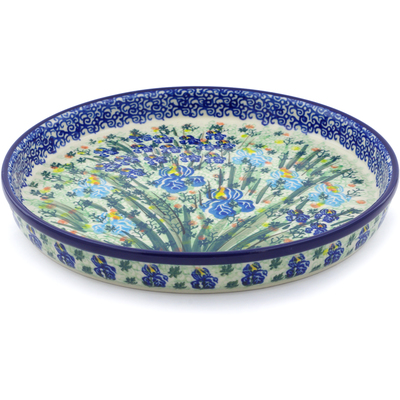 Polish Pottery Cookie Platter 10&quot; Blue Iris Delight UNIKAT