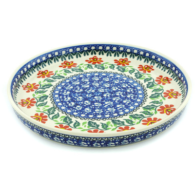 Polish Pottery Cookie Platter 10&quot; Christmas Rose