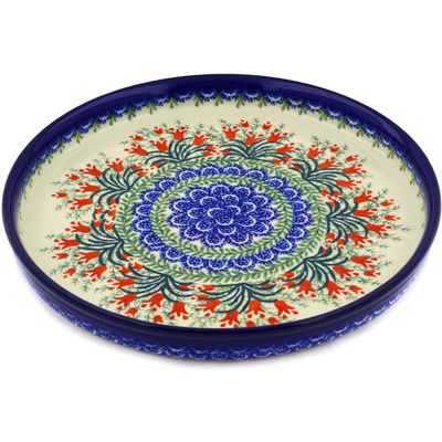 Polish Pottery Cookie Platter 10&quot; Crimson Bells