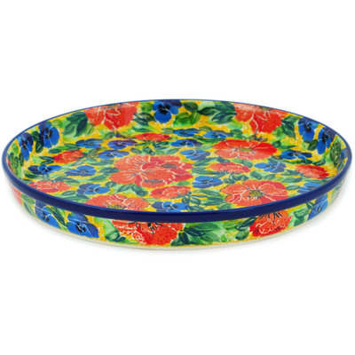 Polish Pottery Cookie Platter 10&quot; Flowers Collected On A Sunny Day UNIKAT