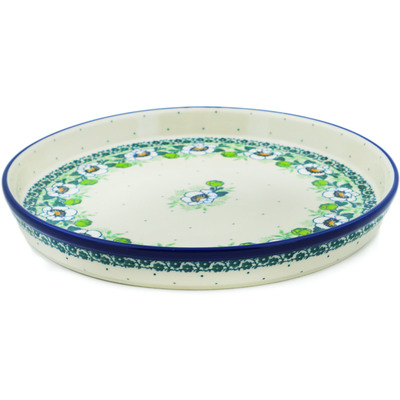 Polish Pottery Cookie Platter 10&quot; Green Flora