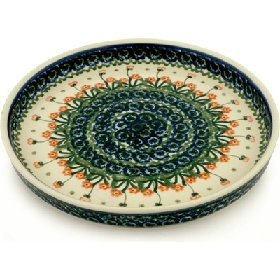 Polish Pottery Cookie Platter 10&quot; Peach Spring Daisy
