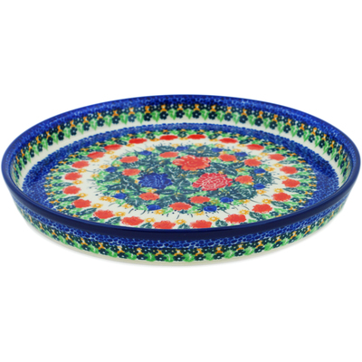 Polish Pottery Cookie Platter 10&quot; Red Meadow UNIKAT
