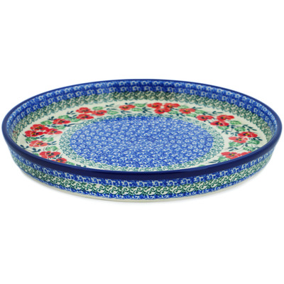 Polish Pottery Cookie Platter 10&quot; Red Pansy