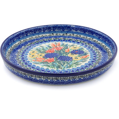 Polish Pottery Cookie Platter 10&quot; Splendid Blue Bell UNIKAT
