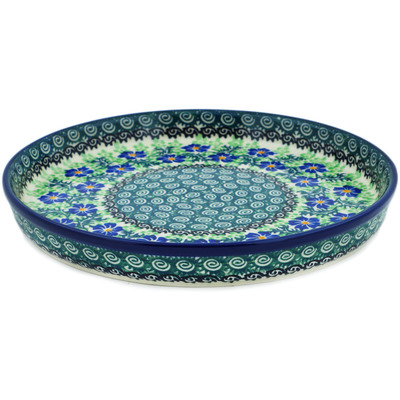 Polish Pottery Cookie Platter 10&quot; Swirling Emeralds