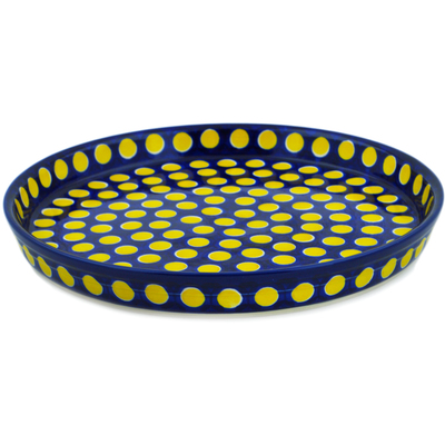 Polish Pottery Cookie Platter 10&quot; Yellow Dots