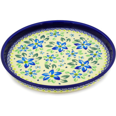 Polish Pottery Cookie Platter 9&quot; Blue Clematis