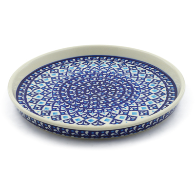 Polish Pottery Cookie Platter 9&quot; Blue Diamond