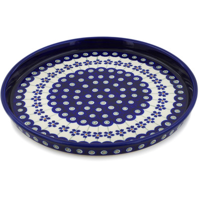 Polish Pottery Cookie Platter 9&quot; Flowering Peacock