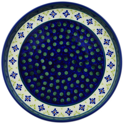 Polish Pottery Cookie Platter 9&quot; Green Gingham Peacock