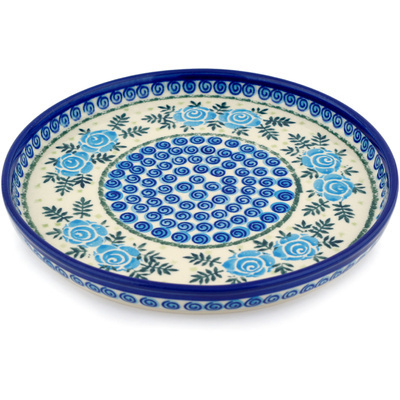 Polish Pottery Cookie Platter 9&quot; Lady Blue Roses UNIKAT
