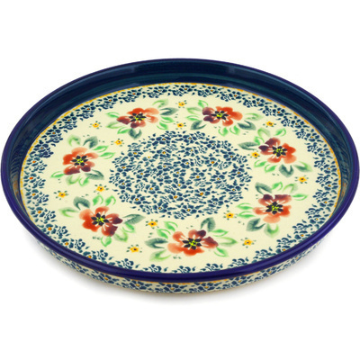 Polish Pottery Cookie Platter 9&quot; Nightingale Flower
