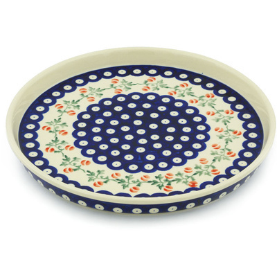 Polish Pottery Cookie Platter 9&quot; Peachy Peacock
