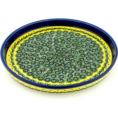 Polish Pottery Cookie Platter 9&quot; Peacock Bumble Bee