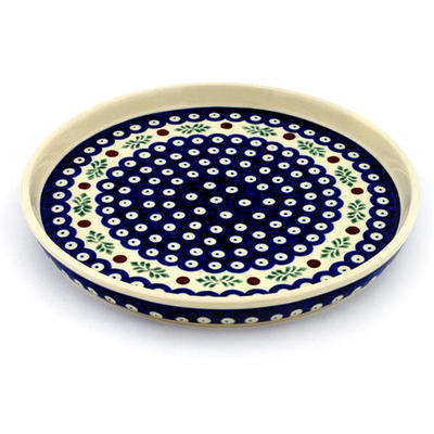 Polish Pottery Cookie Platter 9&quot; Peacock Hollies