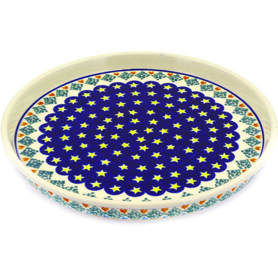 Polish Pottery Cookie Platter 9&quot; Peacock Stars