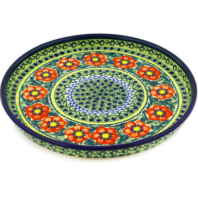 Polish Pottery Cookie Platter 9&quot; Poppies All Around UNIKAT