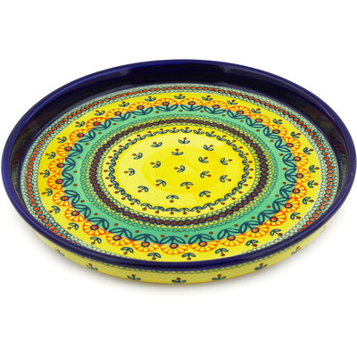 Polish Pottery Cookie Platter 9&quot; Prairie Sunrise UNIKAT