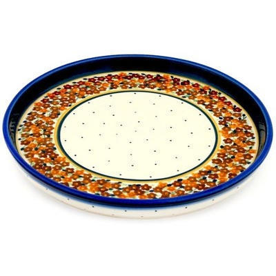 Polish Pottery Cookie Platter 9&quot; Russett Floral