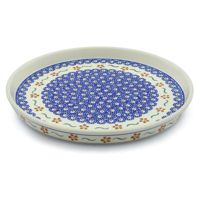 Polish Pottery Cookie Platter 9&quot; Sweet Red Flower
