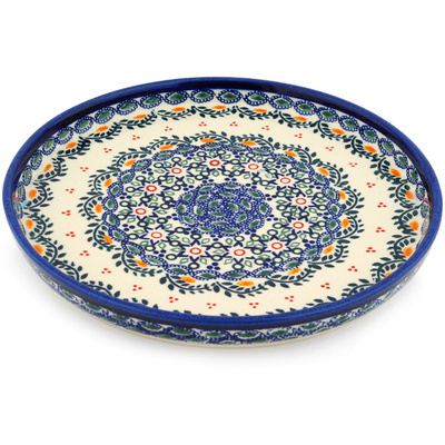 Polish Pottery Cookie Platter 9&quot; Tatted Flower UNIKAT