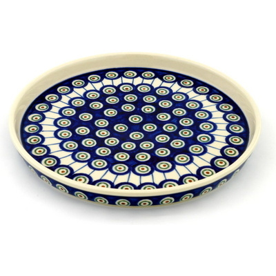 Polish Pottery Cookie Platter 9&quot; Traditional Peacock