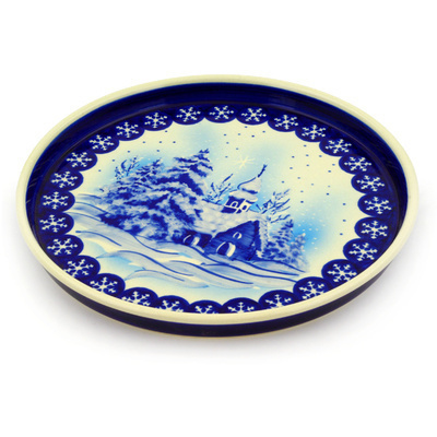 Polish Pottery Cookie Platter 9&quot; Winter Chapel