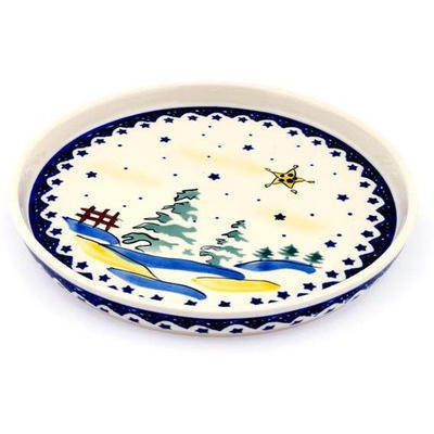 Polish Pottery Cookie Platter 9&quot; Winter Wonderland