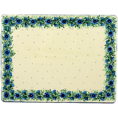 Polish Pottery Cookie Sheet 13&quot; Blue Bell Wreath