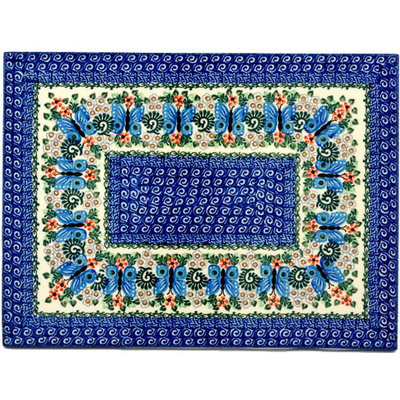Polish Pottery Cookie Sheet 15&quot; Blue Butterfly Brigade UNIKAT