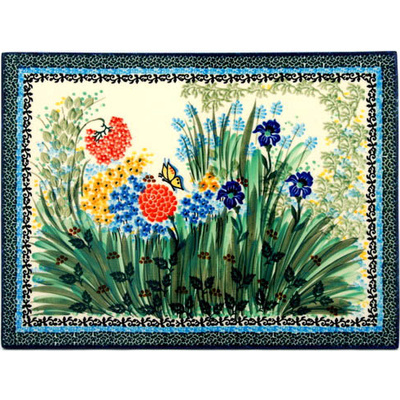 Polish Pottery Cookie Sheet 15&quot; Butterfly Garden UNIKAT