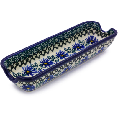 Polish Pottery Corn Tray 8&quot; Blue Chicory