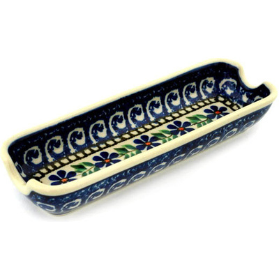 Polish Pottery Corn Tray 8&quot; Blue Daisy Swirls